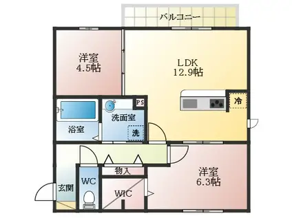 カーサ デル ソーレ(2LDK/1階)の間取り写真