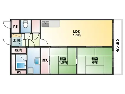 柏原ファミリーハイツ(2LDK/4階)の間取り写真