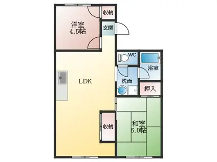 ガーデンハイツ置田(2LDK/1階)の間取り写真