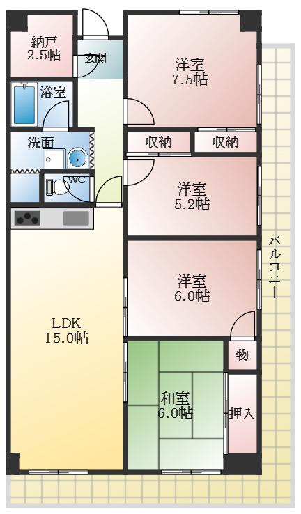 近鉄南大阪線 河内天美駅 徒歩10分 7階建 築45年(4LDK)の間取り写真
