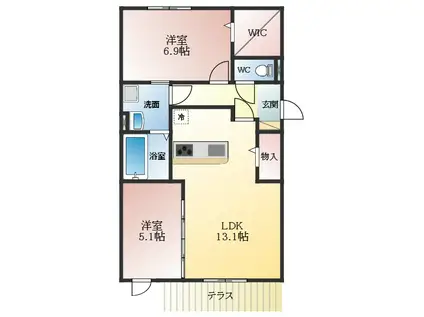 SUNSUNあおばおか(2LDK/2階)の間取り写真