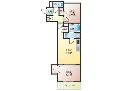 クリエオーレ南新町(2LDK/2階)の間取り写真