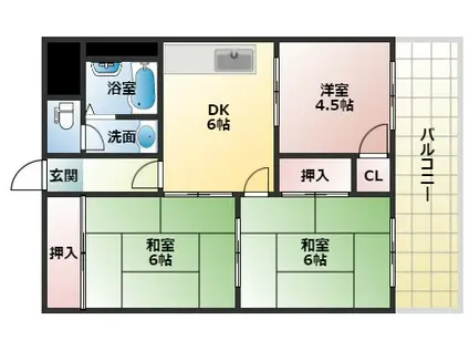 麻野ビル(3DK/6階)の間取り写真