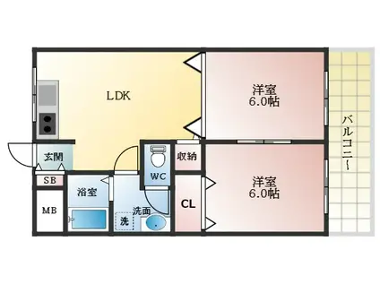 レガットハイツ(2LDK/3階)の間取り写真