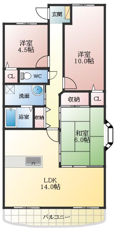 エンブレス(3LDK/1階)の間取り写真
