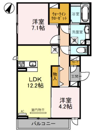 近鉄南大阪線 恵我ノ荘駅 徒歩5分 3階建 築6年(2LDK/1階)の間取り写真
