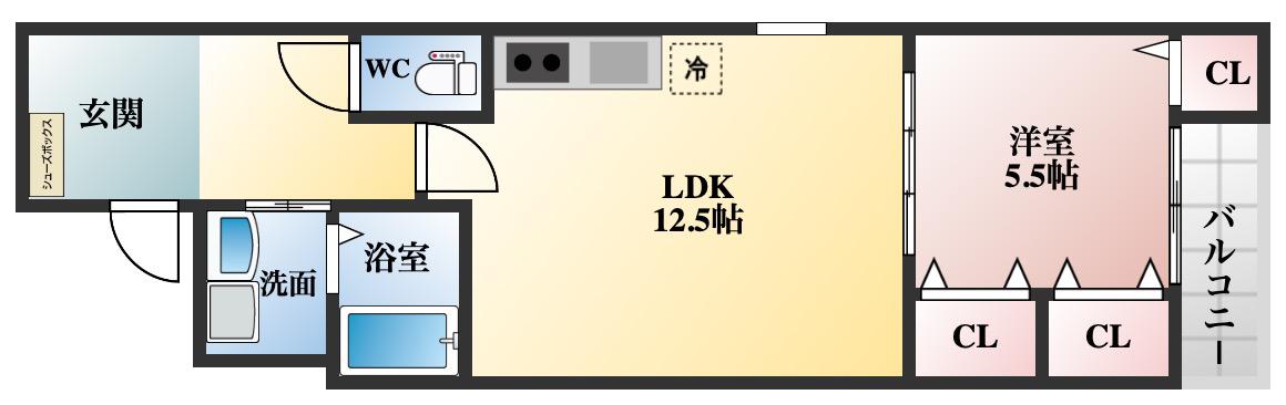 フジパレス富田林(1LDK/1階)の間取り写真