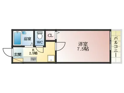 ラベンダ-の丘(1K/2階)の間取り写真