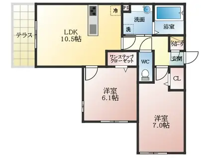 グロリアハイツはびきのB棟(2LDK/3階)の間取り写真