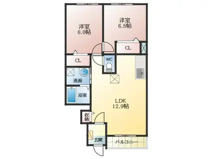 F・ロジャース(2LDK/1階)の間取り写真