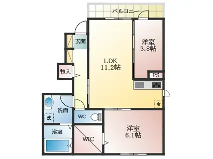 サンハイツ岡Ⅷ(2LDK/1階)の間取り写真