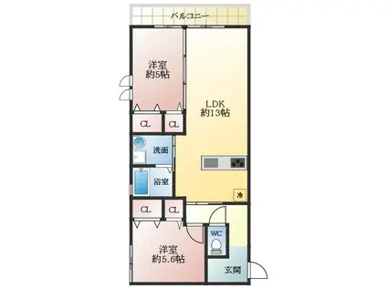 メゾンソレイユ(2LDK/2階)の間取り写真