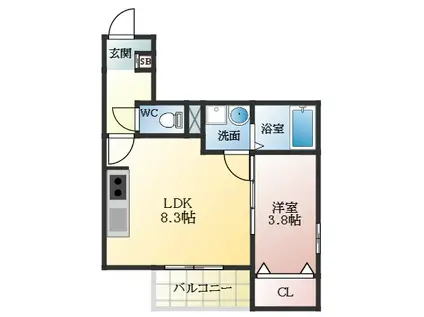 ALEGRIA道明寺(1LDK/1階)の間取り写真