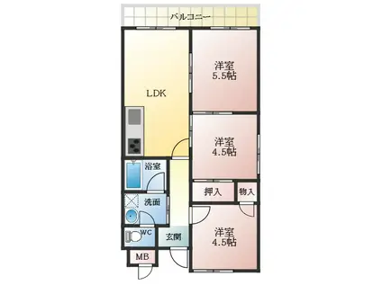 プレジデント柏原(3LDK/6階)の間取り写真