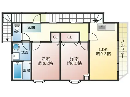 古室1丁目貸室(2LDK/2階)の間取り写真