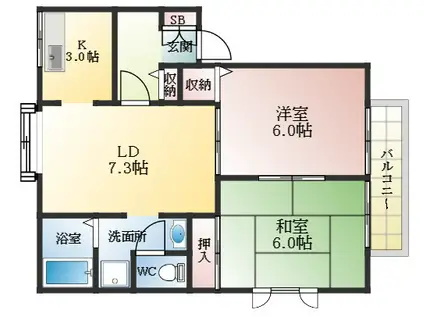 ハイツスバル(2LDK/1階)の間取り写真