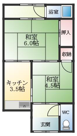 近鉄大阪線 大阪教育大前駅 徒歩15分 1階建 築60年(2DK)の間取り写真