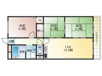 土師ハイツ(3LDK/3階)の間取り写真