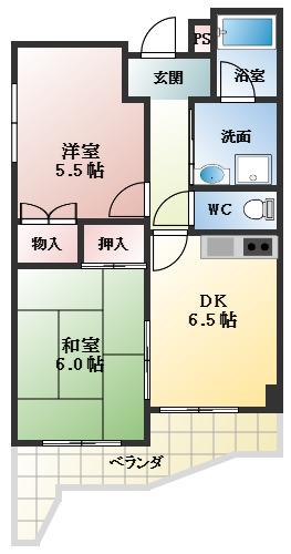 グローハイツ藤井寺(2DK/3階)の間取り写真