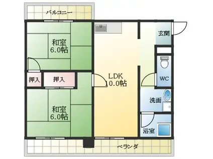 サンハイム陵西(2LDK/3階)の間取り写真