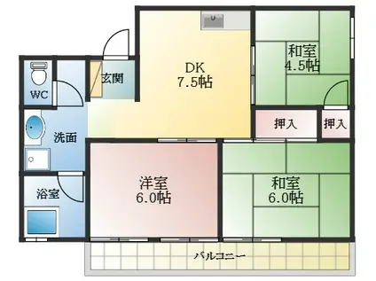 サンハイム陵西(3DK/3階)の間取り写真