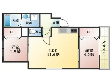 EST高見ノ里(2LDK/2階)の間取り写真