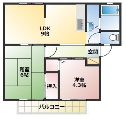 サンビレッジOKUNO D(2LDK/2階)の間取り写真