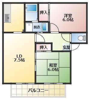 サンハイツ大井(2LDK/2階)の間取り写真