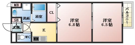 高見の里レジデンス(2DK/1階)の間取り写真