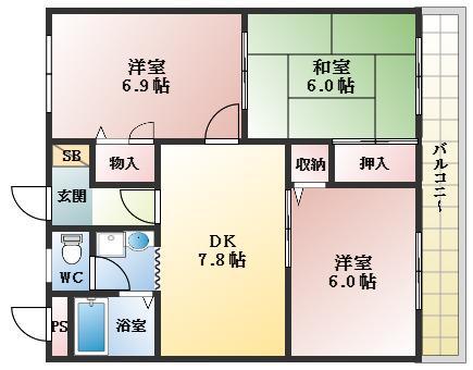グリーンパークサコン3(3DK/2階)の間取り写真