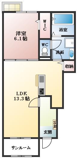 アルモニー羽曳野A(1LDK/1階)の間取り写真