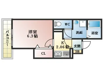 グラン スカイ(1K/2階)の間取り写真