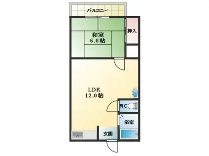 パル恵我之荘(1LDK/4階)の間取り写真