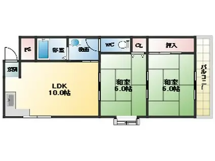 ブリッジハウス(2DK/4階)の間取り写真