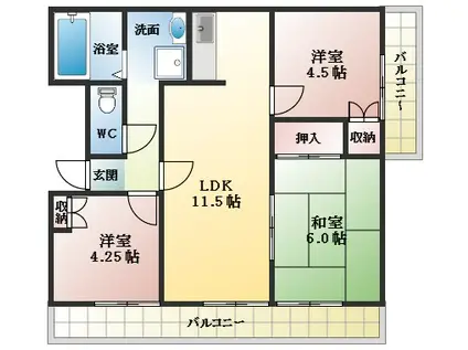 メゾンドゥボヌール(3LDK/3階)の間取り写真