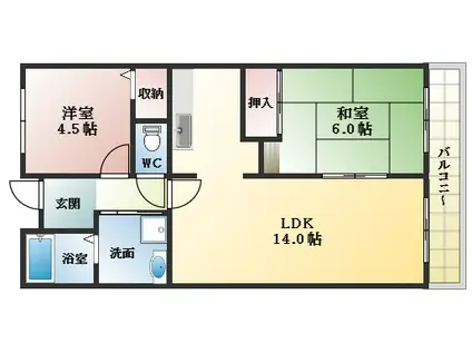 メゾンドゥボヌール(2LDK/4階)の間取り写真