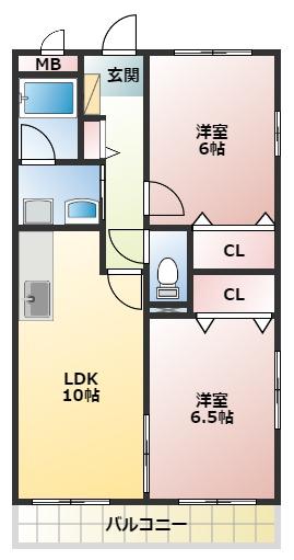 アクロス2(2LDK/1階)の間取り写真
