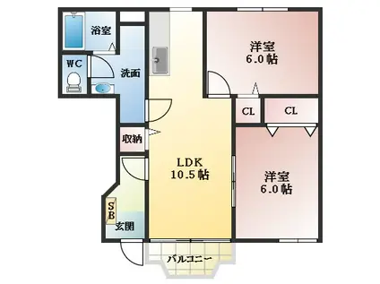 アクロスⅠ(2LDK/1階)の間取り写真