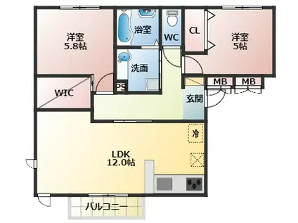 シエルブルー(2LDK/1階)の間取り写真
