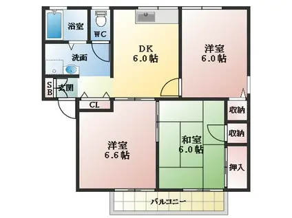 パル・タナカ(3DK/2階)の間取り写真