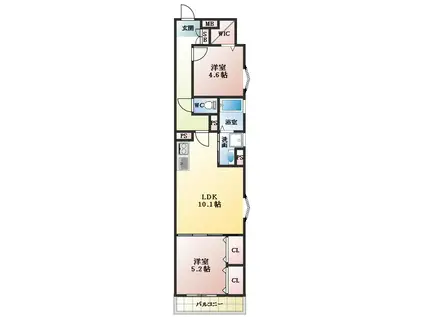 クリエオーレ田辺(2LDK/2階)の間取り写真