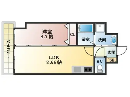 FREEDOM RESIDENCE 藤井寺岡(1LDK/7階)の間取り写真
