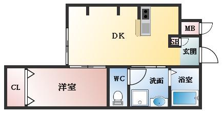 エヌエムキャトフヴァントゥレーズ サウス(1DK/1階)の間取り写真