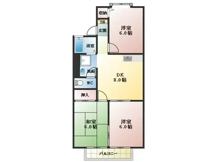 コマーノ松ヶ丘A棟(3DK/2階)の間取り写真