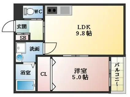 セレニティ法善寺(1LDK/1階)の間取り写真