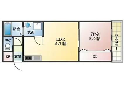 セレニティ法善寺(1LDK/1階)の間取り写真