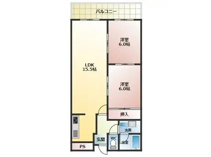 ライゼックス伸和(2LDK/4階)の間取り写真