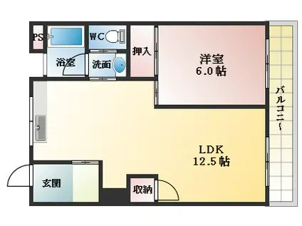 ビューハイム西村(1LDK/3階)の間取り写真