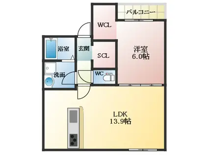 クレア法善寺(1LDK/3階)の間取り写真