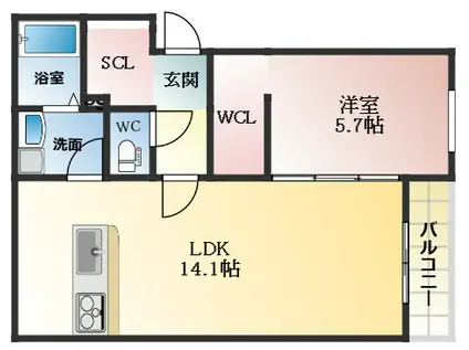 クレア法善寺(1LDK/1階)の間取り写真